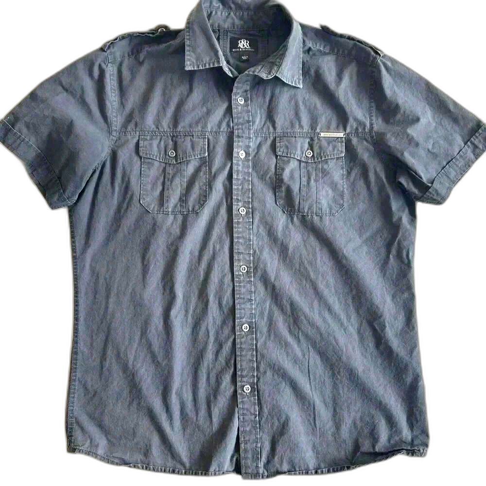 Y2K Rock & Republic Shirt Black/Gray 100% Cotton Poplin Pockets Button-Up Mens L